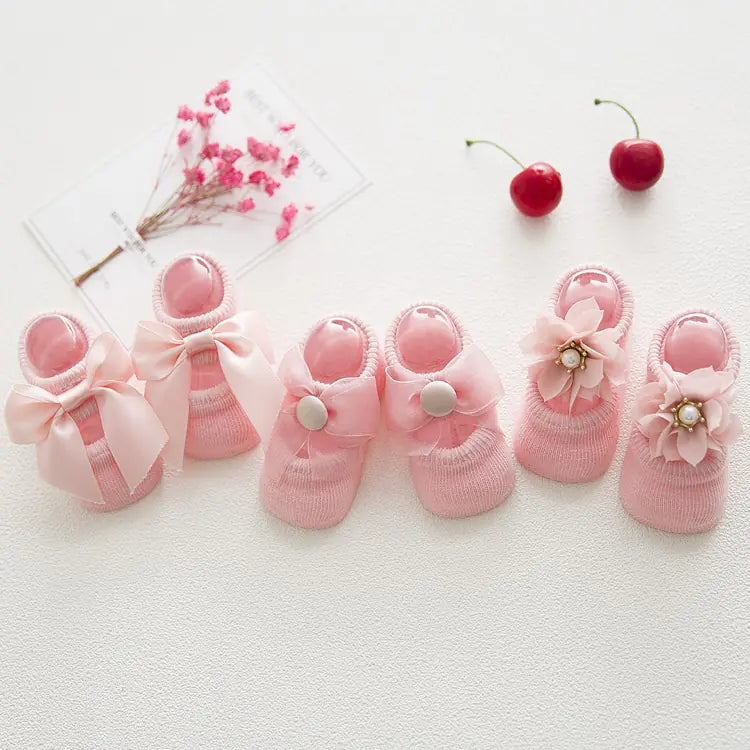3 Pair Set of Cute Lace Baby Socks for Newborns