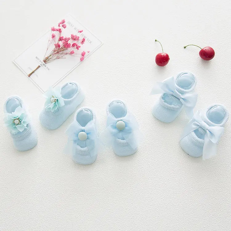 3 Pair Set of Cute Lace Baby Socks for Newborns
