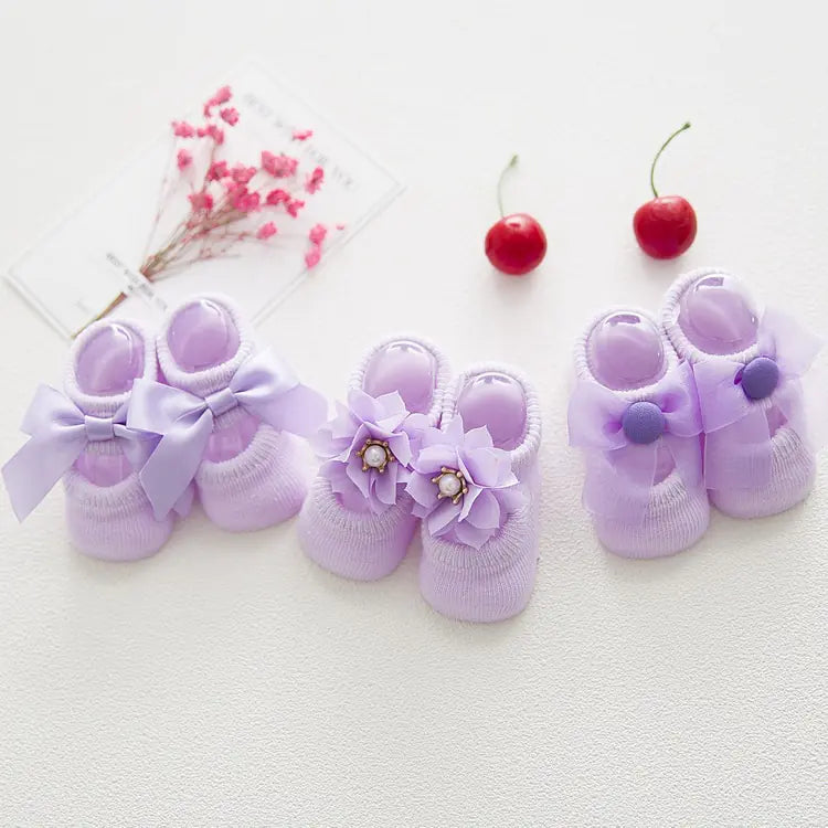 3 Pair Set of Cute Lace Baby Socks for Newborns