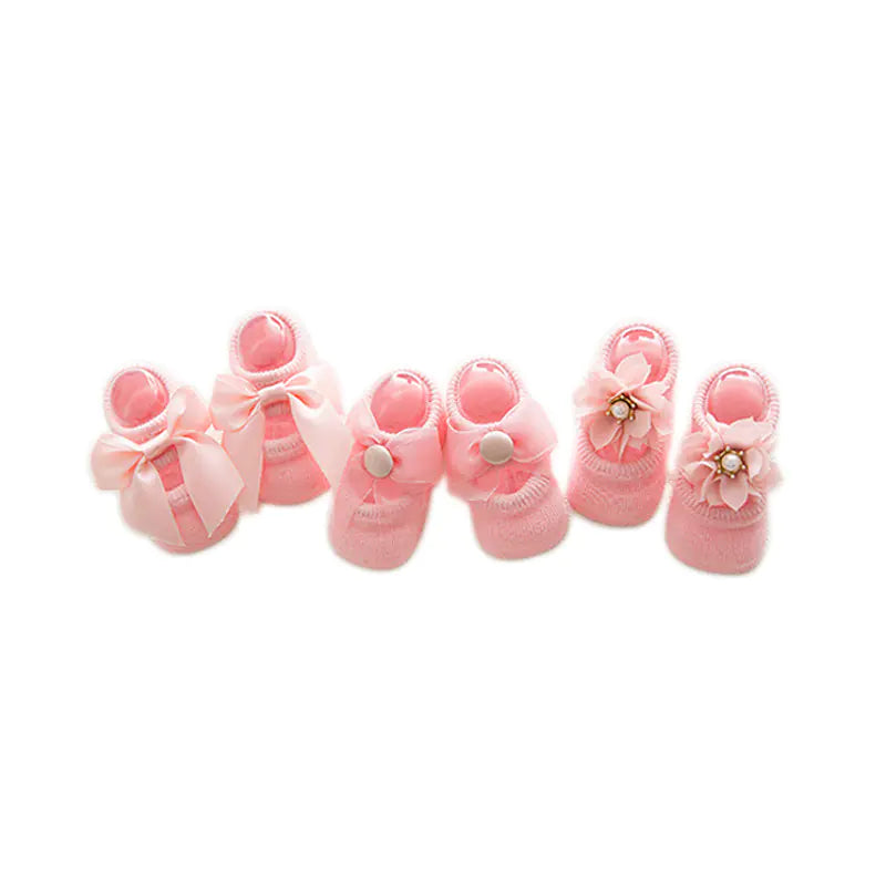 3 Pair Set of Cute Lace Baby Socks for Newborns
