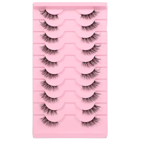 Gjinxi Half Lashes Natural Look Wispy Cat Eye Lashes 10 Pairs Fluffy 3D Faux Mink Eyelash Fox Eye Lashes Curly Lash Short Strip Fake Eyelashes (BY08 8-12MM)