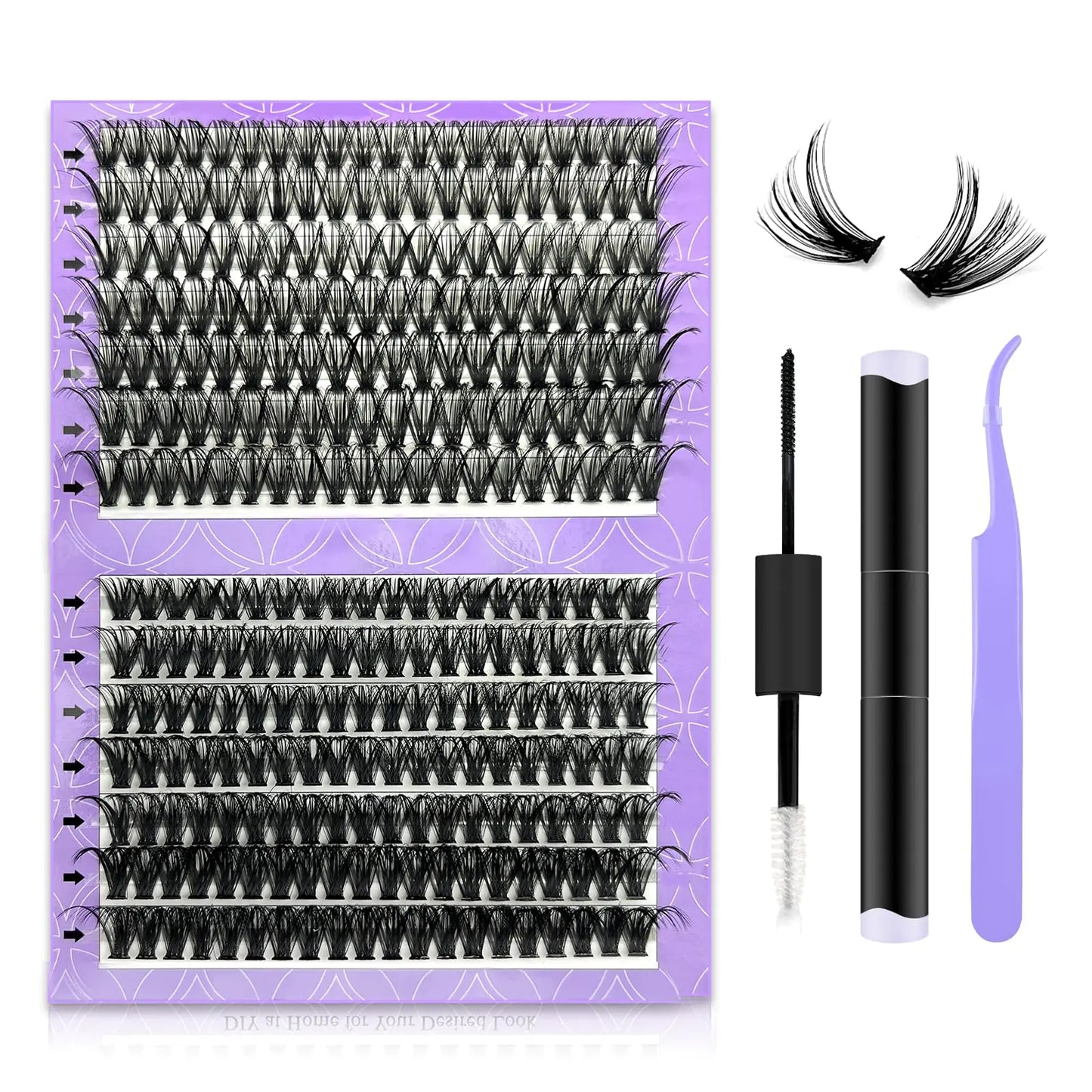 LAKANAKU DIY Lash Extension Kit280 Pcs Cluster lash Extensions Kit 10-16mm Mix Wispy Lash Clusters40D+50D D Curl Lash Clusters Kit with Bond and Seal and TweezerCluster Lash at Home Lash Extension