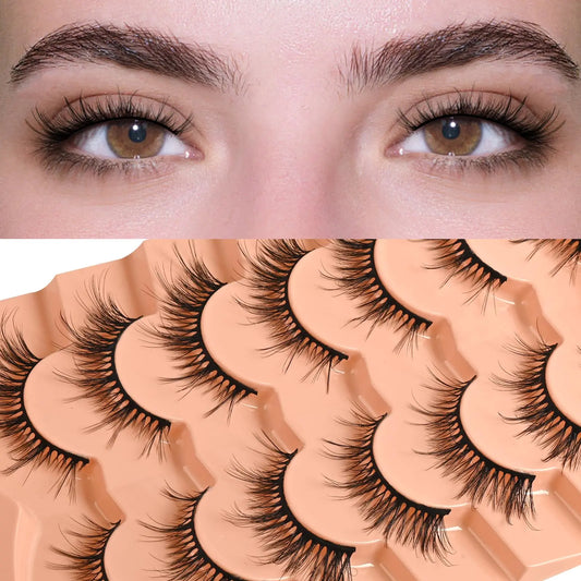 FARRED Natural Lashes False Eyelashes Cat Eye Lashes Short Fake Lash Strips Mink Volume Eyelash Cateye Medium Length False Wispy Lashes Natural Looking Hybrid Full Strip Lashes (N5-Fox Eye Lashes)