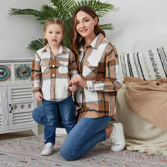 “Mommy & Me Matching Flannel Shirt Set” Jacket