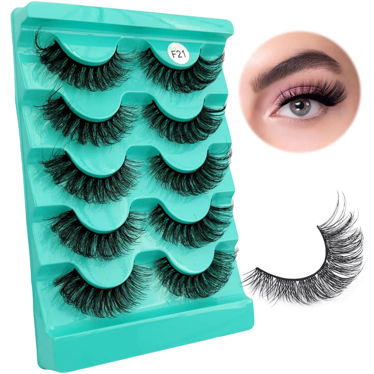 FOINEMYED 5-Pack Faux Mink Wispy Strip Lashes for Dramatic Volume