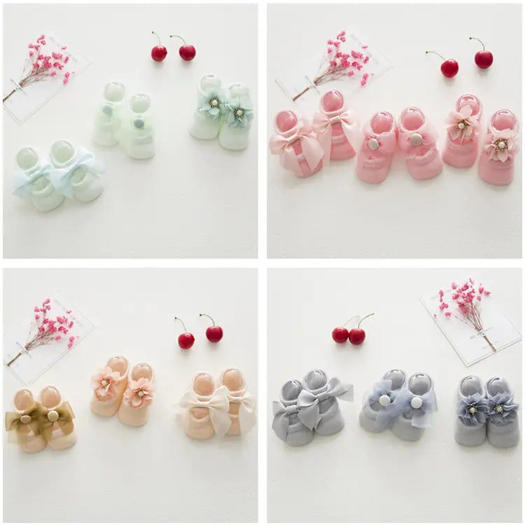 3 Pair Set of Cute Lace Baby Socks for Newborns