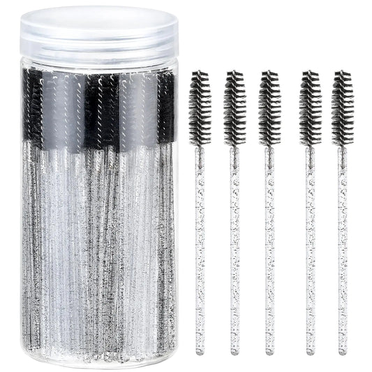 300PCS Disposable Eyelash Brush with 1 Replacement Container Mascara Wands for Eye Lash Makeup Accessories Spoolies for Eyelash Extensions Crystal Eyebrow Brushes - Black