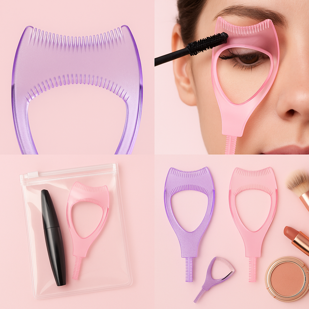 “Pink & Purple 3-in-1 Mascara Shield Duo – Smudge-Free Lash Guard, Comb & Applicator”