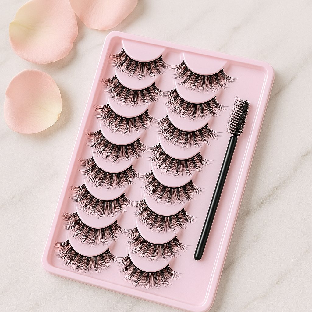 CALAILIS False Eyelashes Natural Look Fake Lashes 20 Pairs Wispy Fluffy False Lashes Faux Mink Fake Eyelashes Cat Eye Lashes Soft and Reusable Strip Lashes (CV06)