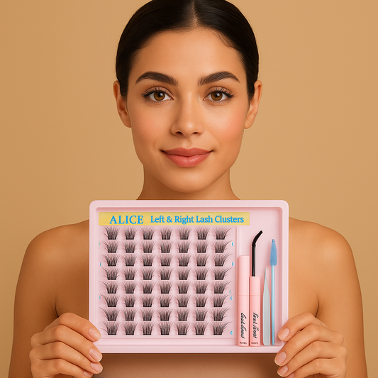 ALICE Natural Lash Clusters Kit Wispy Cat Eye Lash Extension Kit 3D C Curl Eyelash Clusters Kit Left & Right DIY Eyelash Extension kit with Individual Lashes Bond and seal Lash Applicator