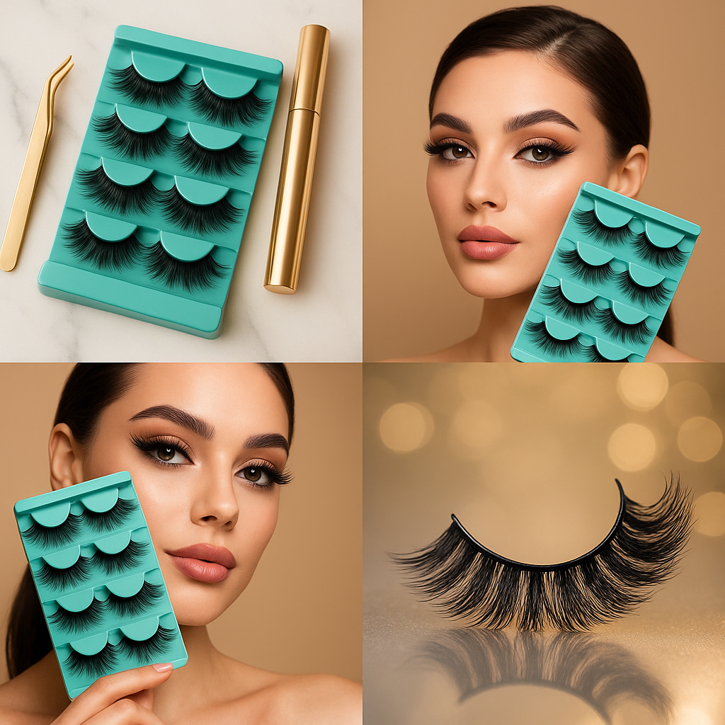 FOINEMYED 5-Pack Faux Mink Wispy Strip Lashes for Dramatic Volume