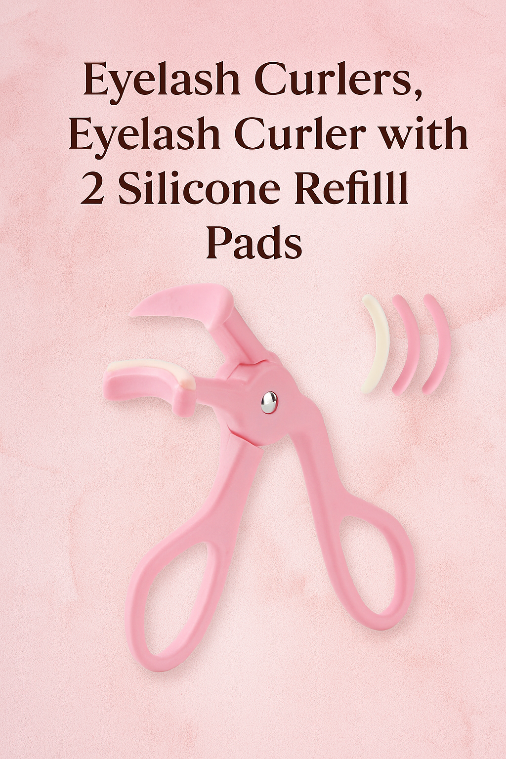 Soft Pink No-Pinch Silicone Eyelash Curler – Lash-Lift Tool with 2 Refill Pads
