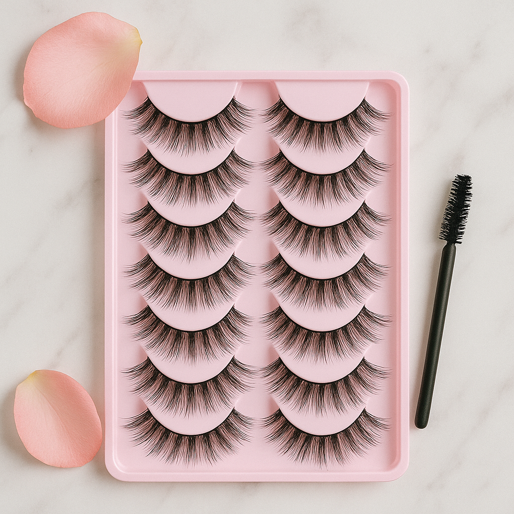CALAILIS False Eyelashes Natural Look Fake Lashes 20 Pairs Wispy Fluffy False Lashes Faux Mink Fake Eyelashes Cat Eye Lashes Soft and Reusable Strip Lashes (CV06)