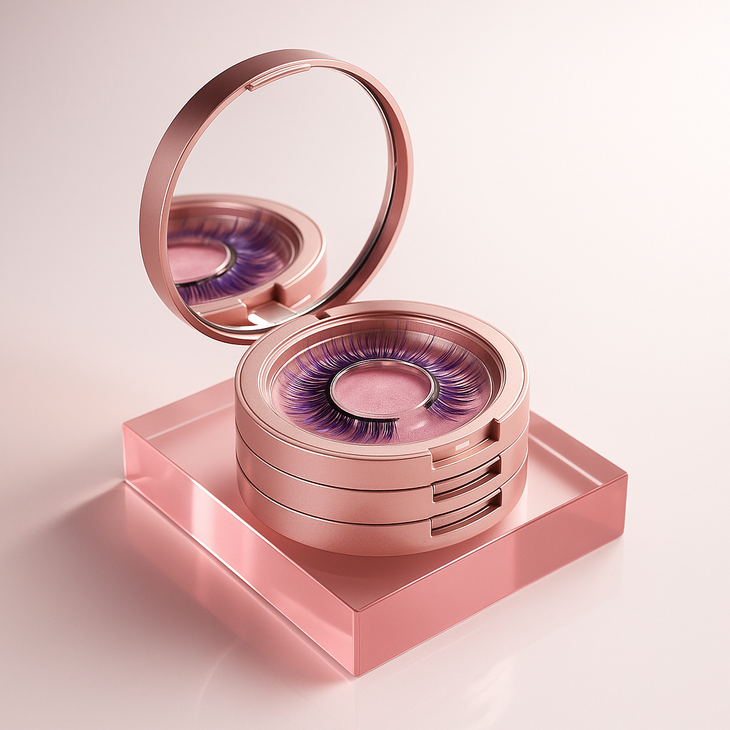 Rose Gold 3-Layer Eyelash Storage Case with Mirror & Lash Applicator – Travel-Friendly Holder