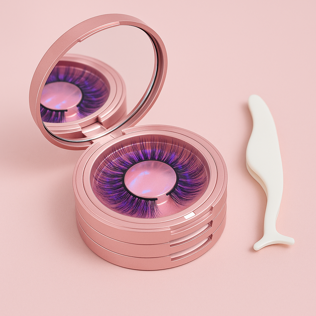 Rose Gold 3-Layer Eyelash Storage Case with Mirror & Lash Applicator – Travel-Friendly Holder