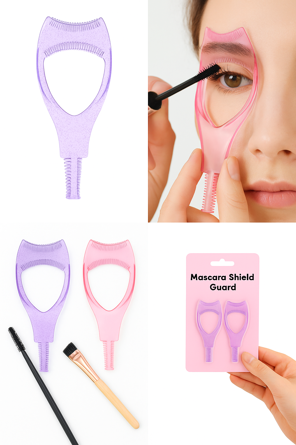 “Pink & Purple 3-in-1 Mascara Shield Duo – Smudge-Free Lash Guard, Comb & Applicator”