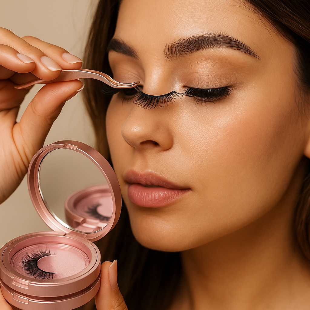 Rose Gold 3-Layer Eyelash Storage Case with Mirror & Lash Applicator – Travel-Friendly Holder