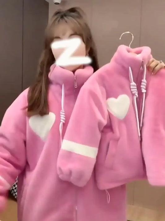 matching / “Pink Love Heart Streetwear Hoodie”