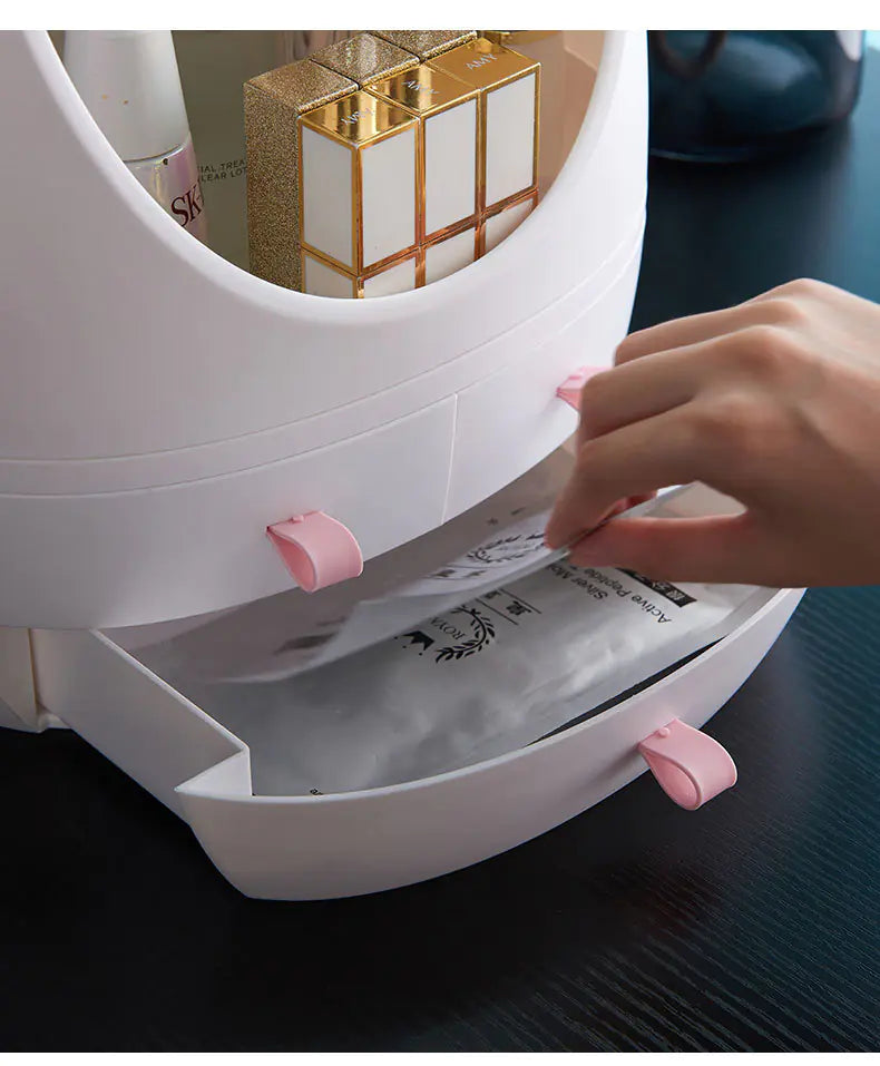 Desktop Makeup Box with LED Mirror and Skincare Holder