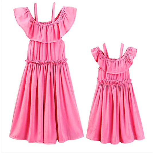 Matching Mommy & Me Purple Summer Dress Set with Ruffles