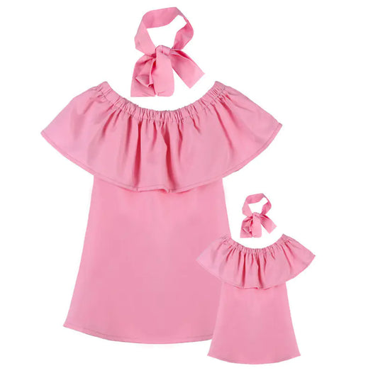 matching / Mommy & Me Off-Shoulder Chiffon Dress with Ruffles