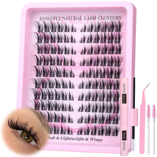 Lash Clusters Kit Cat Eye Wispy Eyelash Extension Kit Manga LC Individual Lashes Natural Fox Eye Eyelash Clusters Lash Extension with Lash Bond and Seal Lash Applicator2Lash Brush (120Pcs9-15MM)